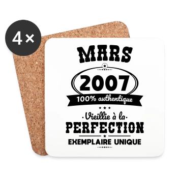 Anniversaire 18 ans - Mars 2007 Perfection - Dessous de verre (lot de 4) - blanc - Devant