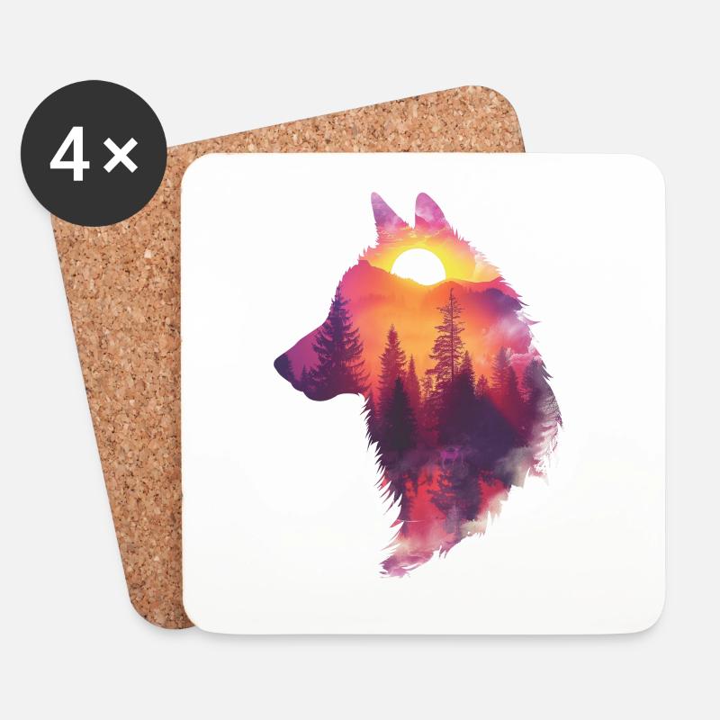 Spiritwolf - Untersetzer (4er-Set) - Weiß