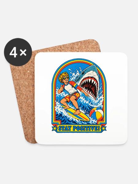 Positiver Surf Shark Retro - Untersetzer (4er-Set) - Weiß