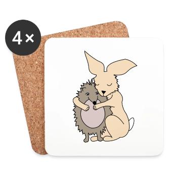 Hase und Igel, Umarmung, Liebe - Untersetzer (4er-Set) - Weiß - Vorne