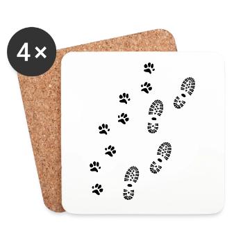 Shoe print and paw print, hiking with dog - Coasters (set of 4) - white - Front