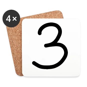 3 Numéro trois noir anniversaire - Dessous de verre (lot de 4) - blanc - Devant