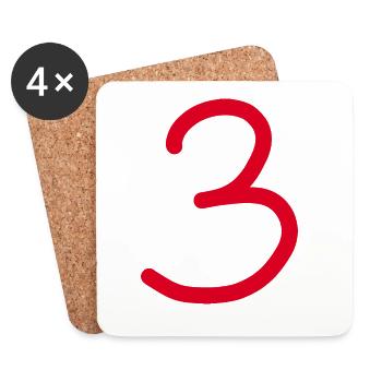 3 Numéro trois rouge Anniversaire - Dessous de verre (lot de 4) - blanc - Devant