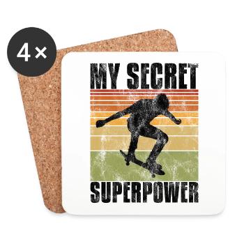 My Secret Superpower Skateboard Skateboarder Skate - Dessous de verre (lot de 4) - blanc - Devant