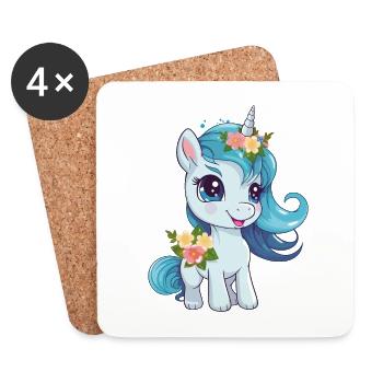 Einhorn Blumen Magie Fantasie Cartoon Bunt Kunst - Untersetzer (4er-Set) - Weiß - Vorne
