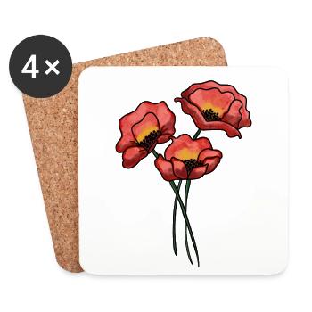 Mohnblumen - Untersetzer (4er-Set) - Weiß - Vorne