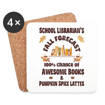 School librarian, books & Pumpkin spice lattes - Coasters (set of 4) - white - Front