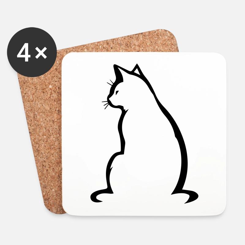 Katze - Untersetzer (4er-Set) - Weiß
