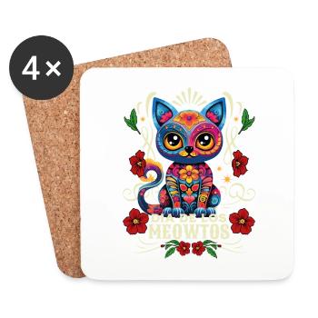 Dia De los Muertos Meowtos Cat Colorful Flowers - Coasters (set of 4) - white - Front