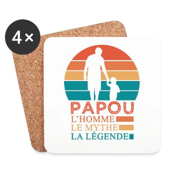papou la légende cadeau papy grand père papa - Dessous de verre (lot de 4) - blanc - Devant