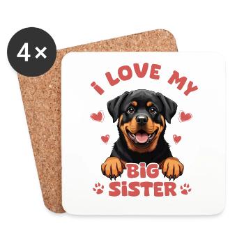I love my big sister Rottweiler enfant bébé chien - Dessous de verre (lot de 4) - blanc - Devant