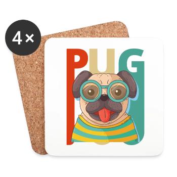 Vintager Retro Pug-Hundewelpe. Jahr der Hundegeschenke - Untersetzer (4er-Set) - Weiß - Vorne