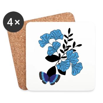 Butterfly on blue flower. - Coasters (set of 4) - white - Front