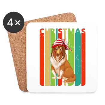 Retro Weihnachtsgeschenke für Familie und Freunde. Hund - Untersetzer (4er-Set) - Weiß - Vorne
