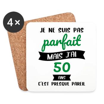 Anniversaire 50 ans - Pas parfait mais j'ai 50 ans - Dessous de verre (lot de 4) - blanc - Devant