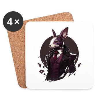 Hase mit Anzug - Untersetzer (4er-Set) - Weiß - Vorne