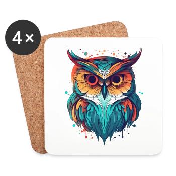 Hibou coloré boho indie - Dessous de verre (lot de 4) - blanc - Devant