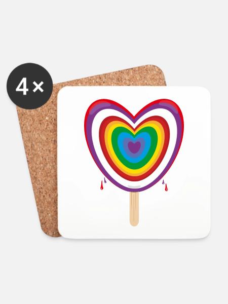 Regenbogen mit viel Herz und Eis. - Untersetzer (4er-Set) - Weiß