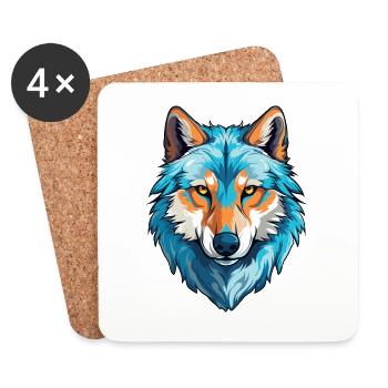 Wolf Kostüm blauer Wolfskopf Werwolf und - Untersetzer (4er-Set) - Weiß - Vorne