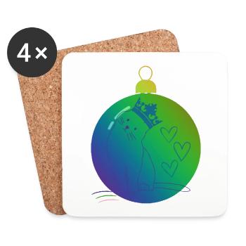 Weihnachtskatze, X-mas Cat - Untersetzer (4er-Set) - Weiß - Vorne