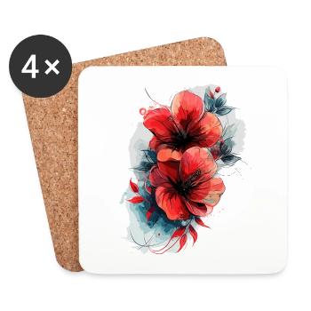 Hibiskus Blume Aquarell - Untersetzer (4er-Set) - Weiß - Vorne
