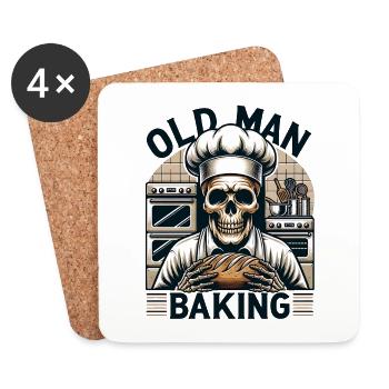 Old Man Baking Skull with Baker's Hat Baking Bread - Coasters (set of 4) - white - Front
