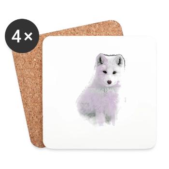 polar fox, fox,green,watercolor ,painting - Coasters (set of 4) - white - Front