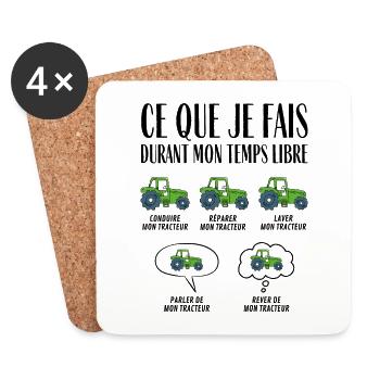 Ce que je fais durant mon temps libre Tracteur - Dessous de verre (lot de 4) - blanc - Devant