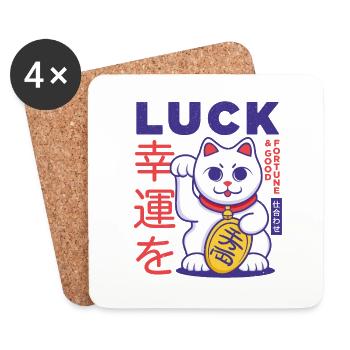 Chat japonais chanceux - Dessous de verre (lot de 4) - blanc - Devant