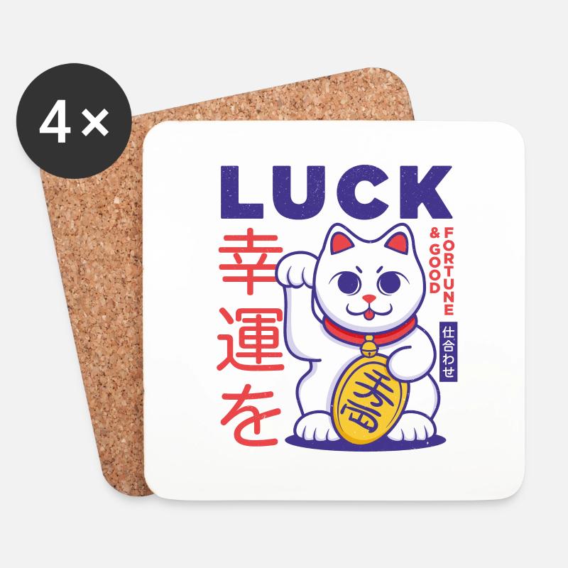 Glückliche japanische Katze - Untersetzer (4er-Set) - Weiß