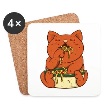 Red cat eats spaghetti - Coasters (set of 4) - white - Front