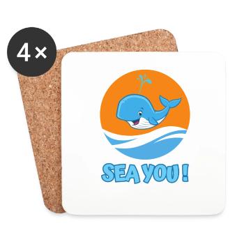La baleine dans la mer salue avec « Sea you! » - Dessous de verre (lot de 4) - blanc - Devant
