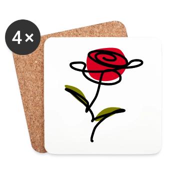 Flower red one line art gift Mother's Day - Coasters (set of 4) - white - Front