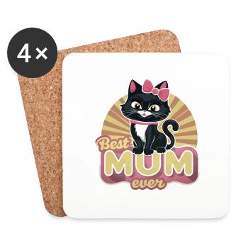 Best Mom Forever - Mother's Day Motif Cat - Coasters (set of 4) - white - Front