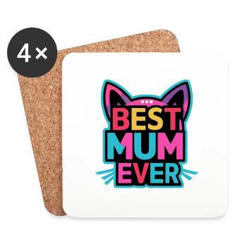 Best Mom Forever - Mother's Day Motif Cat - Coasters (set of 4) - white - Front