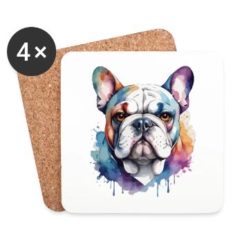 Französische Bulldogge Cool Cool Bunt - Untersetzer (4er-Set) - Weiß - Vorne