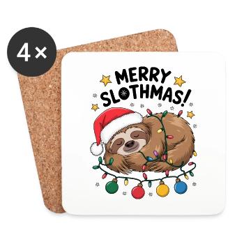 Faultier Weihnachten lustiges Tier Lichterkette - Untersetzer (4er-Set) - Weiß - Vorne