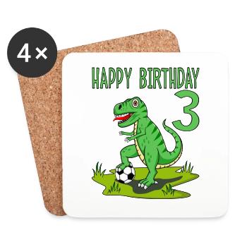 Dinosaur Rex Football 3 Happy Birthday Green - Coasters (set of 4) - white - Front