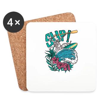 SUP Surfer Stand Up Paddle Surfing Skeleton Wave - Coasters (set of 4) - white - Front