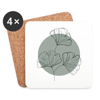 Ginkgo leaves with green minimalist circle design - Coasters (set of 4) - white - Front