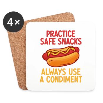 Practice Safe Snacks, Always use a condiment - Coasters (set of 4) - white - Front