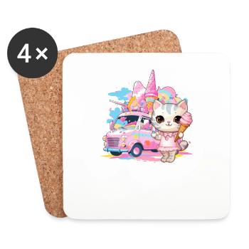 Chat Chaton Fille Crème Glacée Salons Dessert Crème Glacée - Dessous de verre (lot de 4) - blanc - Devant