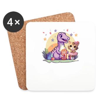 Girl Ballet Dinosaur Cat 9 Years Old 9 - Coasters (set of 4) - white - Front