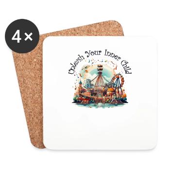 Amusement Park Fair, Fairground, Village Festival - Coasters (set of 4) - white - Front