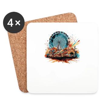 Amusement Park Fair, Fairground, Folk Festival - Coasters (set of 4) - white - Front