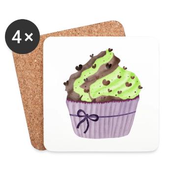Cupcake à la pistache et au chocolat - Dessous de verre (lot de 4) - blanc - Devant