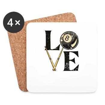 Pool Billiard Table "LOVE" Sayings Snooker - Coasters (set of 4) - white - Front
