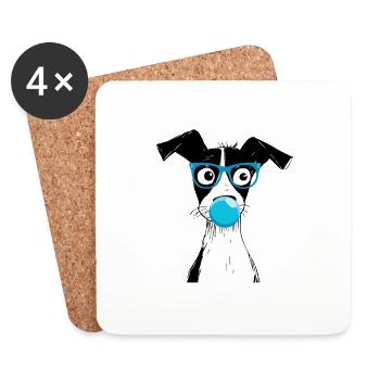 Hund schwarz-weiß mit blauer Brille und Kaugummi - Untersetzer (4er-Set) - Weiß - Vorne