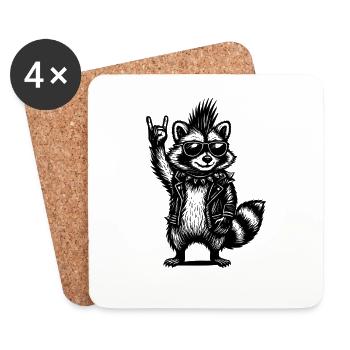 Rock Musik Waschbär Lustig Humor Geschenkidee - Untersetzer (4er-Set) - Weiß - Vorne