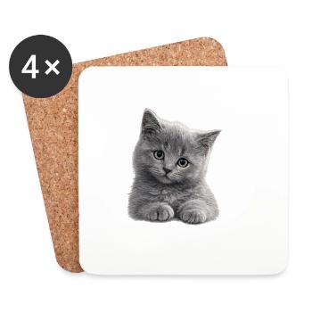 Cuddly Grey Kitten - Coasters (set of 4) - white - Front